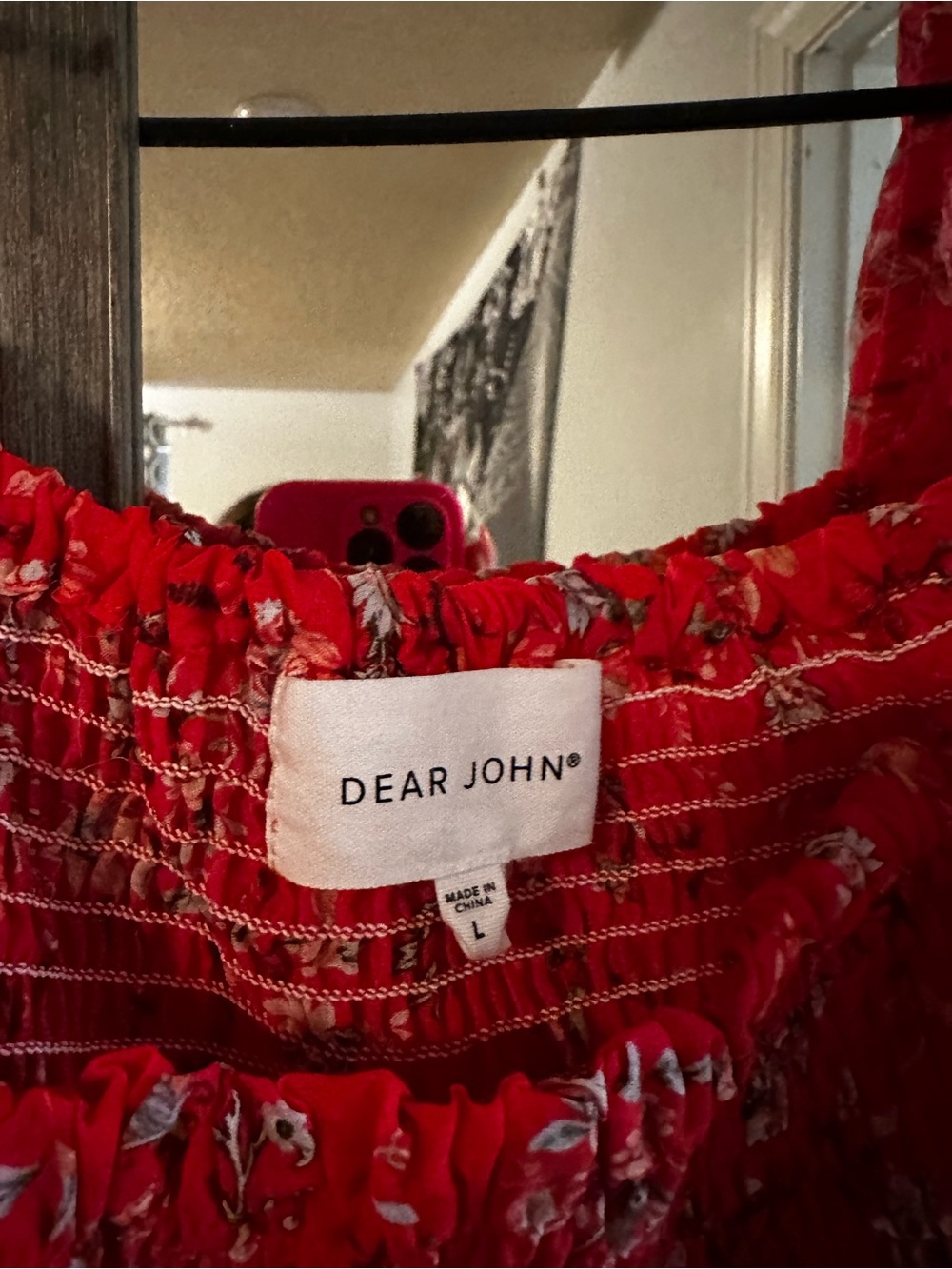 Dear John Bright Red Floral Smocked Peasant Blouse - Picture 2 of 2